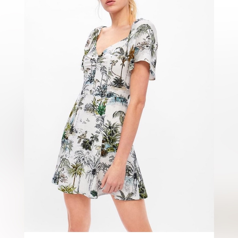 Zara Tropical Print Linen Dress Small